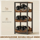 Portabottiglie 22x24x49,2 cm Scaffali Ondulati 6 Bottiglie Struttura in Metallo Marrone Rustico e Nero      