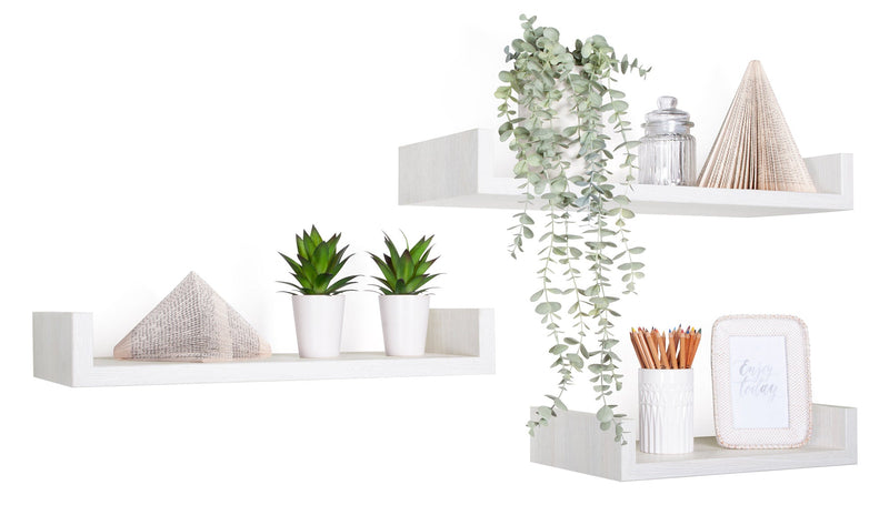 Set 3 Mensole da Parete 60-50-40x23,7x8 cm in Fibra di Legno Calamita Maxi  Rovere Sbiancato