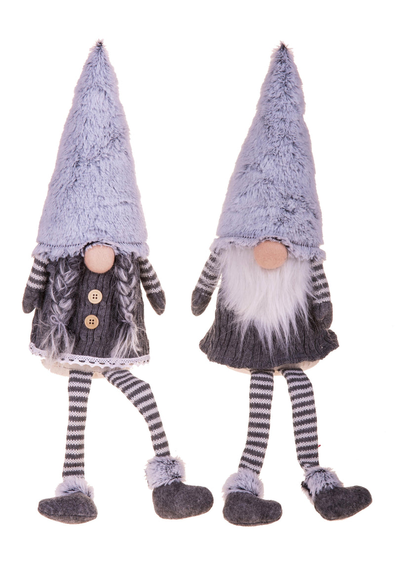 Set di 2 Elfi in Tessuto H34 cm in Tessuto Bianco/Grigio
