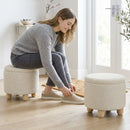 Pouf Contenitore Rotondo 38,5x38,5x33,5 cm Capacità 19L con Coperchio Fino a 120kg in Tessuto Effetto Iuta Beige      