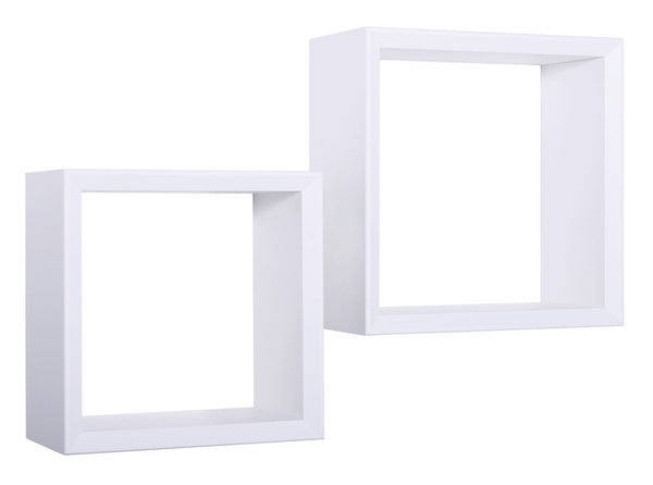 Set 2 Mensole Cubo da Parete Quadrato in Fibra di Legno Ginevra Bianco