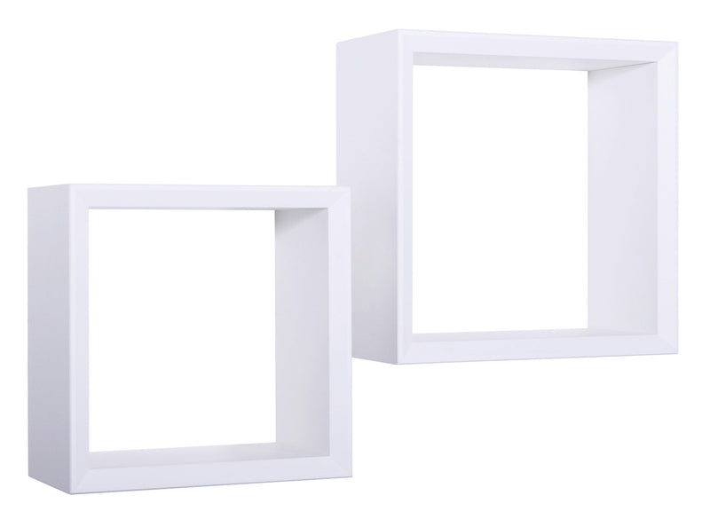 Set 2 Mensole Cubo da Parete Quadrato in Fibra di Legno Ginevra Bianco