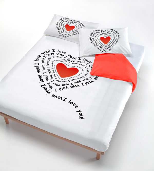 Bettbezug mit Aufdruck auf der Tasche und Kissenbezüge Herz der Schriften prezzo