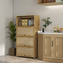 Mobile Cucina in stile Boho con 4 Ante a Ribalta 70x32x132.8 cm in Truciolato e Rattan