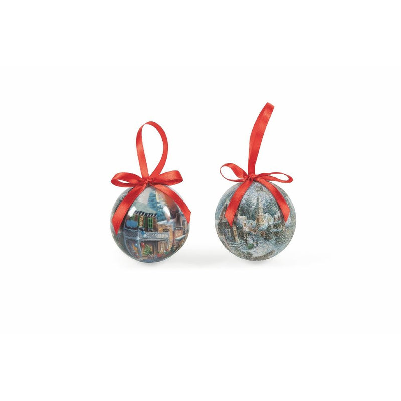 Set 14 Palle di Natale Ø7,5 cm in Polyfoam con Box Villaggio Innevato