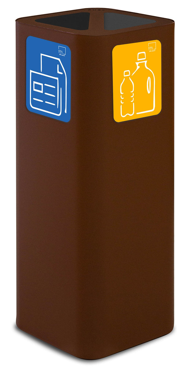 Pattumiera Per Raccolta Rifiuti 30x30xh80 cm In Acciaio Verniciato Cover a 2 Scomparti Marrone sconto