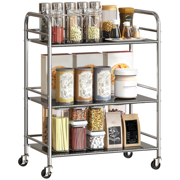 Carrello da Cucina Multiuso a 4 Livelli 60x35x77 cm con Ripiano Centrale Regolabile in Acciaio Inox sconto