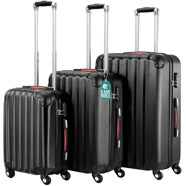 acquista Set 3 Valigie Trolley Rigide da Viaggio Easy Roll Angoli Rinfornzati in ABS Nero