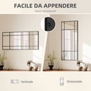 Specchio da Parete Stile Finestra 110x50 cm con Montaggio Verticale e Orizzontale Nero      