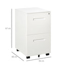 Cassettiera Schedario 2 Cassetti da Ufficio 39x48x67 cm in Acciaio Bianco