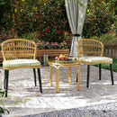 Tavolino da Giardino in Stile Boho Chic Ø50x44 cm in Rattan e Vetro Giallo   