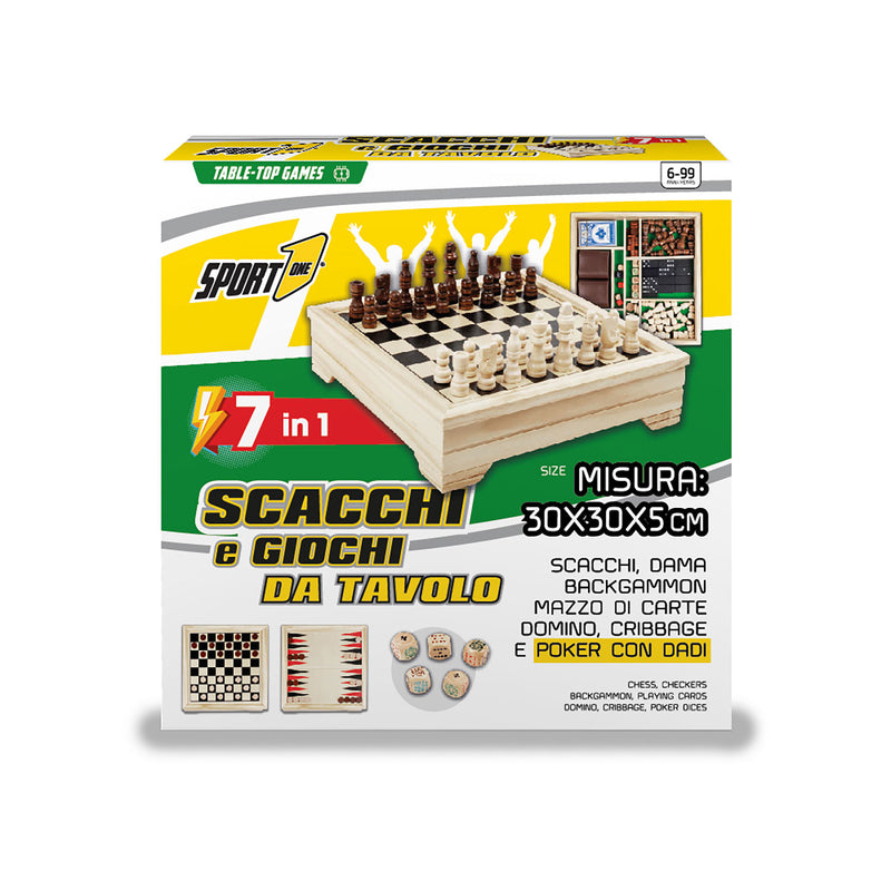 Scacchiera Multigioco 7 in 1 da Tavolo in Legno con Scacchi Dama Poker      
