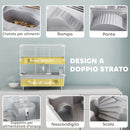 Gabbia per Criceti a 2 Livelli 44,5x28x44 cm 3 Porte Ruota e Tubi in Acciaio Grigio e Bianco  