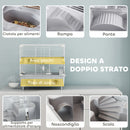 Gabbia per Criceti a 2 Livelli 44,5x28x44 cm 3 Porte Ruota e Tubi in Acciaio Grigio e Bianco  