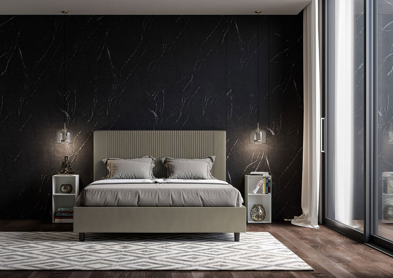 Letto Matrimoniale con Testata e Alzata Comoda Imbottito in Similpelle Goya Cappuccino Varie Misure