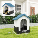 Cuccia per Cani Piccoli da Esterno 64,5x57x66 cm con Finestre e Base Rialzata in Plastica Blu      