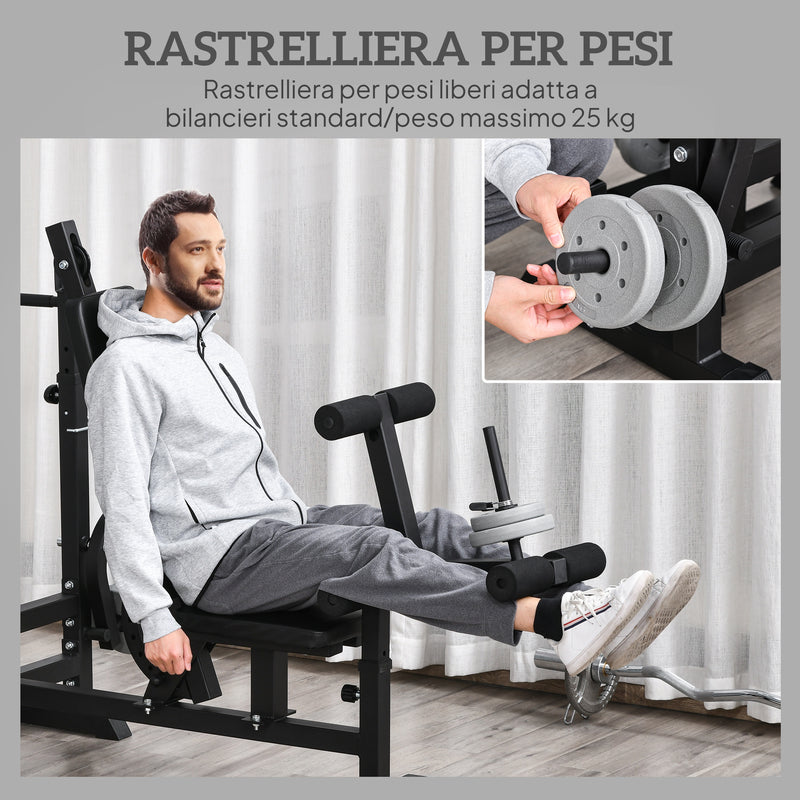 Panca da Palestra Regolabile con Supporto per Bilanciere 210x110x103-123 cm in Acciaio e PU Nero  