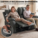 Divano 2 Posti Reclinabile Elettrico 135° 145x91x102 cm con Massaggio e Riscaldamento in Tessuto Effetto Pelle Grigio      