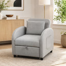 Poltrona Letto 3 in 1 Estraibile con Schienale Regolabile e Tavolino Laterale Letto 60x181 cm in Tessuto Effetto Lino Grigio      