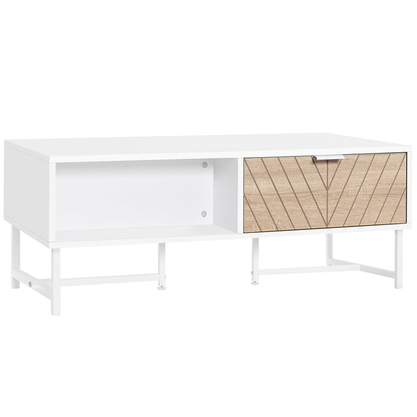 Couchtisch mit Schubladen 100 x 50 x 40 cm aus Holz und weißem Metall prezzo