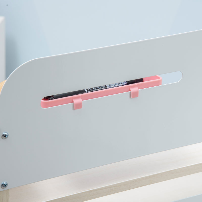 Set Scrivania e Sedia per Bambini da 3 Anni Regolabile Tavolo Inclinabile a 60° con Cassetto e Ripiani in PP e Acciaio Rosa      