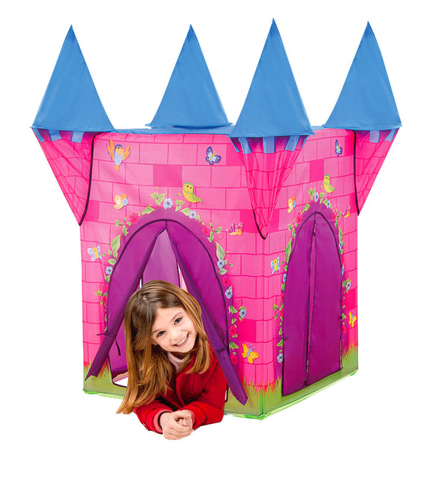 acquista Tenda da Gioco per Bambini 110x110x132 cm Struttura in Plastica Tubolare Con 2 Torri Rosa