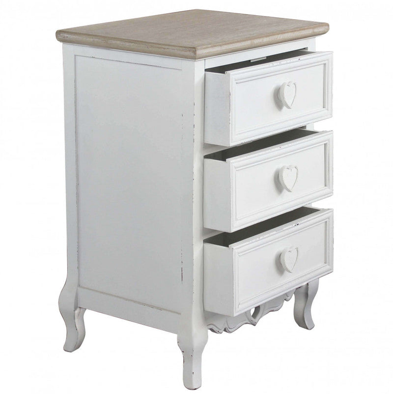 Cassettiera Cuore 3 Cassetti 45x34x66 h cm in Legno di paulownia Bianco