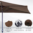 Mezzo Ombrellone da Giardino Mezzaluna 269x138x236 cm con Apertura a Manovella Caffè