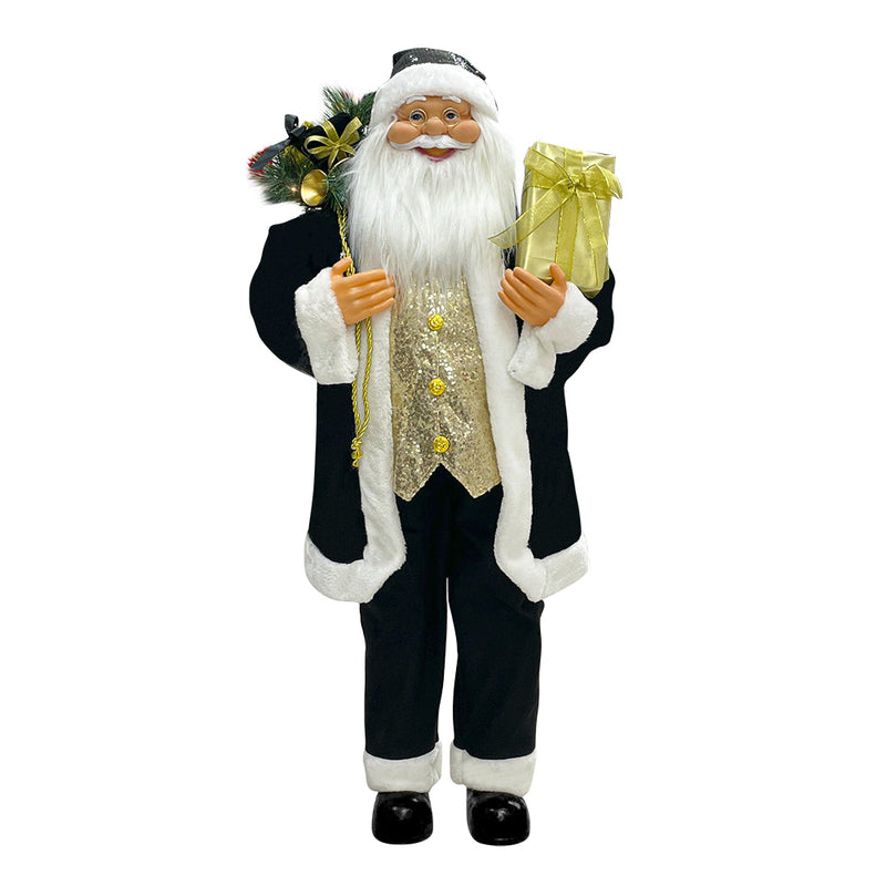 Babbo Natale Abito in Velluto H110 cm con Mini Lucciole e Suoni Nero e Oro