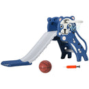 Scivolo per Bambini 133x60x70 cm con Canestro Laterale in PE Blu e Grigio
