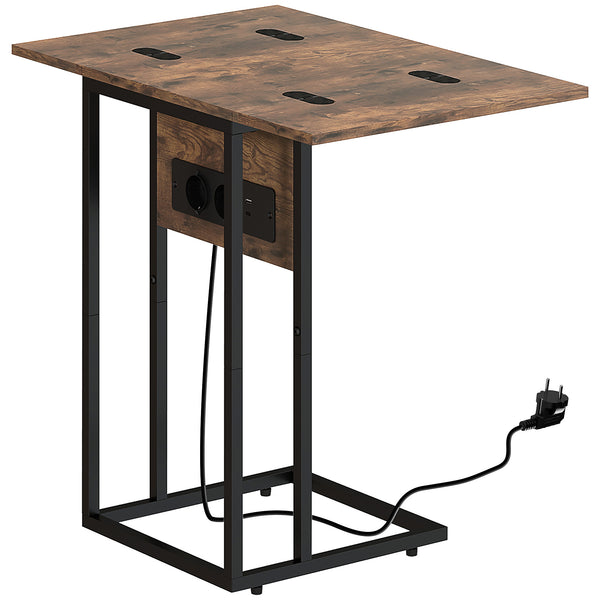 prezzo Tavolino da Salotto a C Espandibile 39x29x57 cm con 2 Stazioni di Ricarica in Legno e Metallo Nero e Marrone