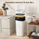 Pattumiera con Sensore a Infrarossi da 50L con 2 Modalità di Apertura Superficie Anti-impronte in Acciaio Inox e ABS Bianco      