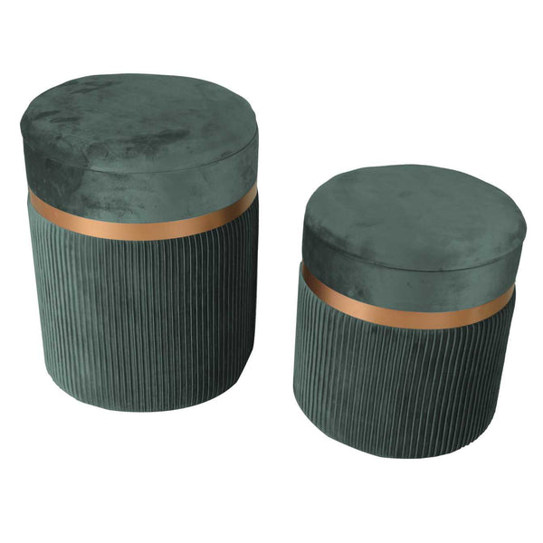 sconto Set 2 Pouf Contenitore Ø35 cm e Ø39 cm in Tessuto Velluto Verde Salvia