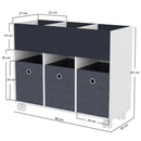 Scaffale Portagiochi per Bambini 3 Ceste in Tessuto e Libreria 80x30x 63 cm in MDF Bianco e Grigio  