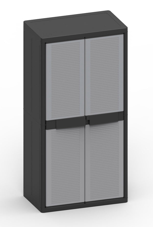 acquista Armadio Portascope Modulare da Esterno 89,7x53,7x180 cm 2 Ante 4 Ripiani in Polipropilene Jumbo Cab Grigio e Nero
