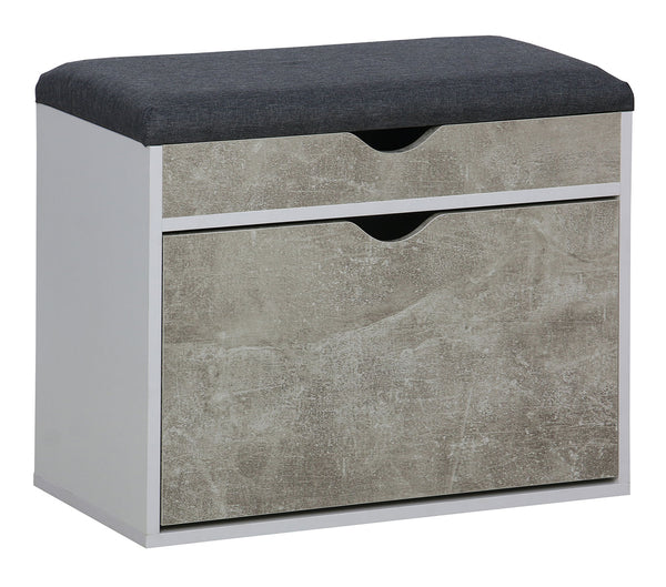 Scarpiera Panca con Scomparto e Cuscino 60x30x50 cm in Truciolare e Poliestere Grigio e Cemento acquista