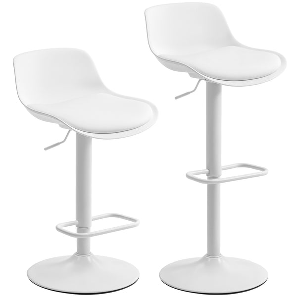 Set 2 Sgabelli da Bar con Schienale Altezza Regolabile Seduta Girevole in Pelle PU e Poggiapiedi Bianco online