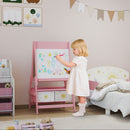 Lavagna per Bambini 3 in 1 54x46x94 cm con Cavalletto Rotolo di Carta e 2 Cestelli in Legno Rosa  
