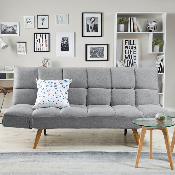 Divano Letto 2 Posti con Braccioli Apertura Clic Clac Imbottitura in Schiuma Grigio sconto