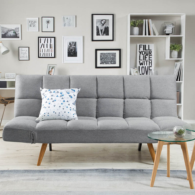 Divano Letto 2 Posti con Braccioli Apertura Clic Clac Imbottitura in Schiuma Grigio      