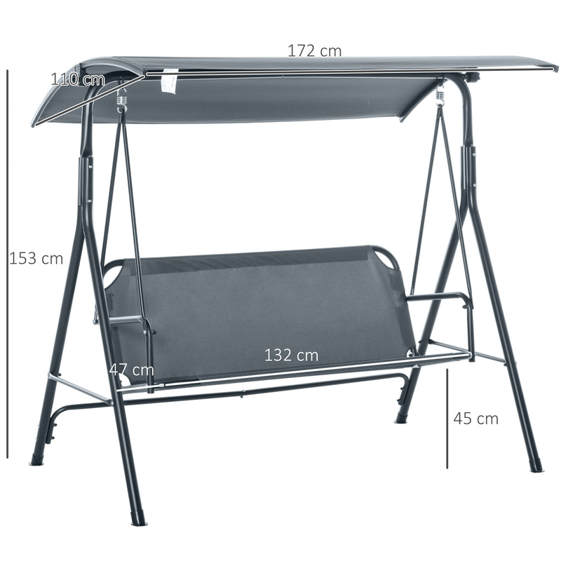 Dondolo da Giardino 3 Posti 172x110x153 cm con Tettuccio Inclinabile Grigio   