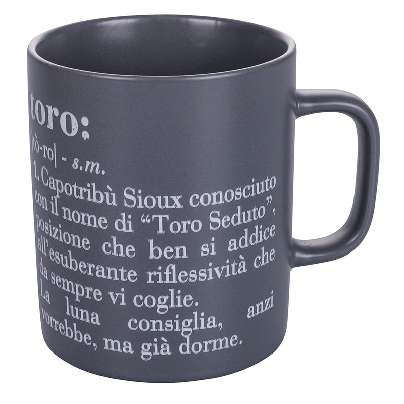 Tazza Zodiaco "toro" Ø8x10 cm in Bone China VdE Tivoli 1996 Grigio Scuro