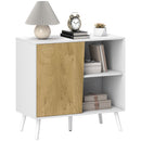 Credenza Moderna Mobile Basso 80x39x76 cm con Armadietto e Vani a Giorno in Legno Bianco  