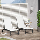 Set 2 Lettini Prendisole 66x165x102 cm con Schienale Reclinabile in Alluminio e Tessuto Traspirante Crema      