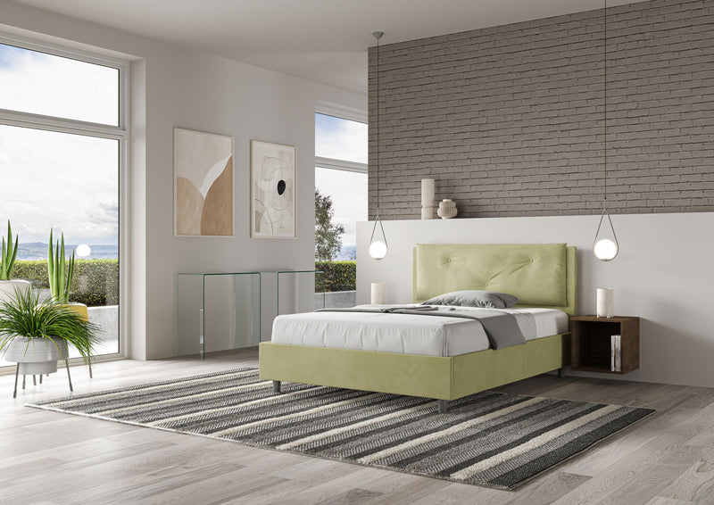 Letto Matrimoniale Francese Imbottito in Microfibra Appia Large Tè Verde Varie Misure