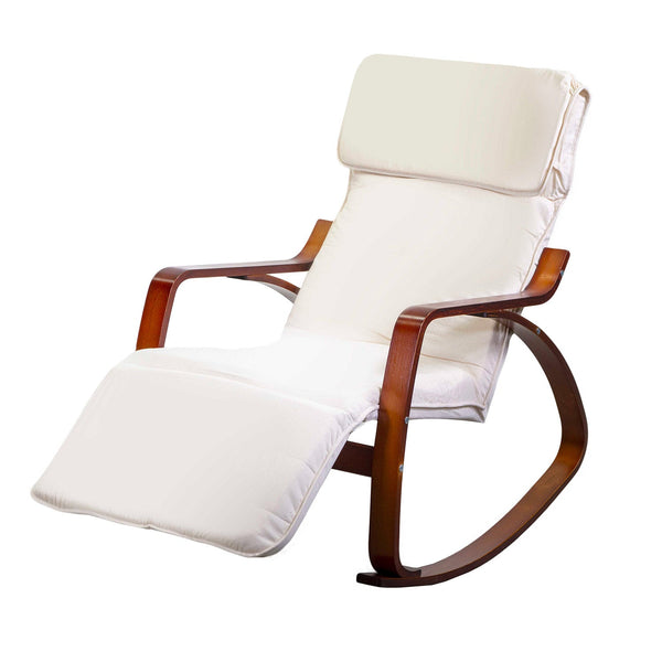 Schaukelstuhl aus Stoff und Holz mit Kissen und Fußstütze 67x110/127xH95cm Adami Natural prezzo