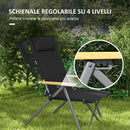 Sedia da Campeggio Pieghevole 74x59,5x98 cm con Schienale Regolabile in Alluminio e Poliestere Nero  