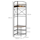 Appendiabiti Angolare da Terra 50x50x183 cm in Legno e Acciaio con Panca e Scarpiera Marrone