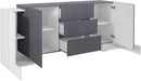 Credenza con 4 Ante e 3 Cassetti 210x45x85 cm Pillon Side 4A 3C Bianco Lucido/Report Grigio  