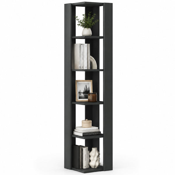 Libreria Angolare 34x34x161 cm Scaffale Salvaspazio 5 Ripiani in Legno Antracite sconto